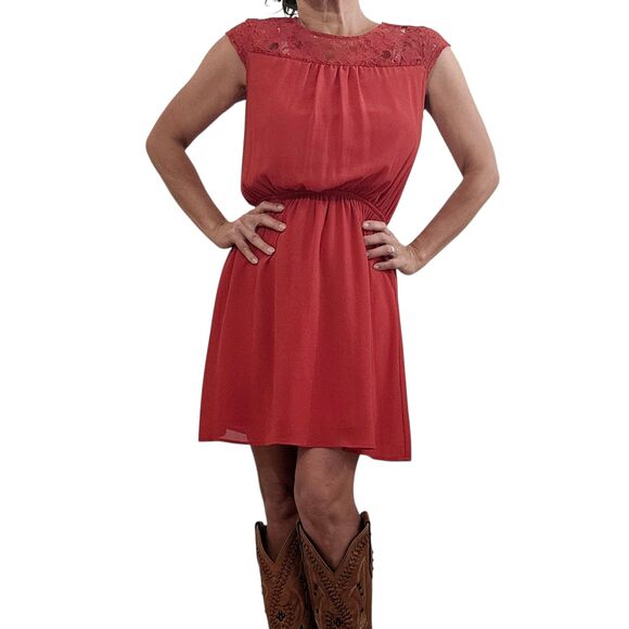 Orange Red Lace Mini Dress ONE CLOTHING Sz SMALL - Picture 2 of 11